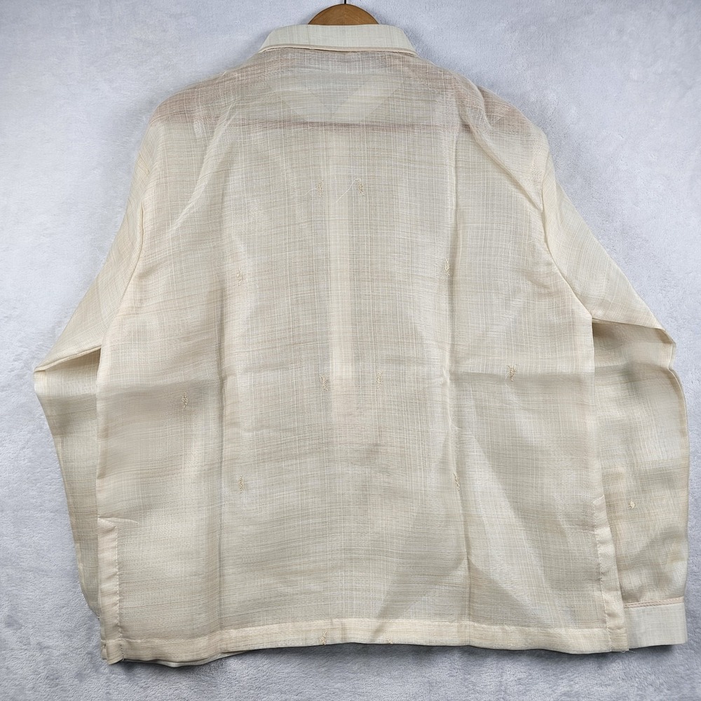 Barong Tagalog Filipino Formal Dress Shirt Men L 44" Sheer Embroidered Button Up - Picture 10 of 11